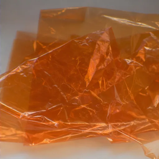 Orange translucent plastic folded on white
